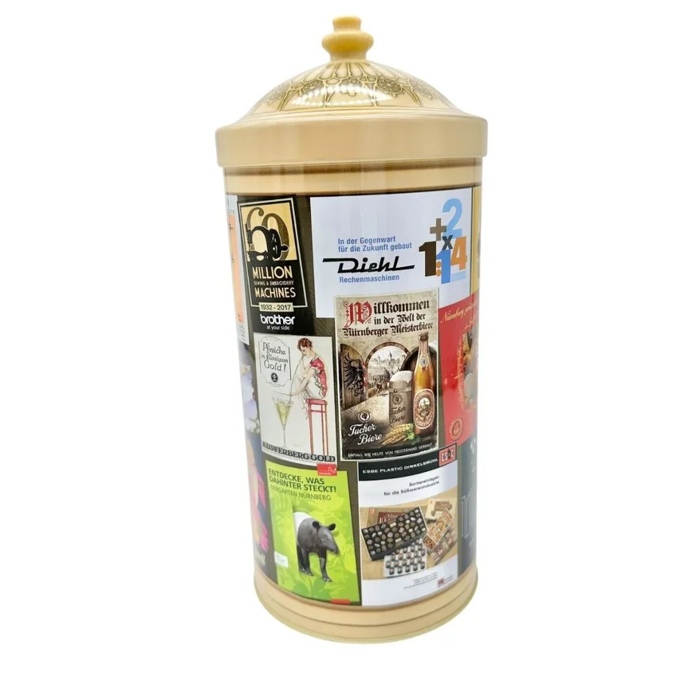 German Tin Canister Retro Ads Decorative Lid 500g Capacity Collectible